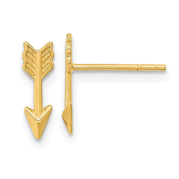 14K Gold Shiny Arrow Stud Earrings