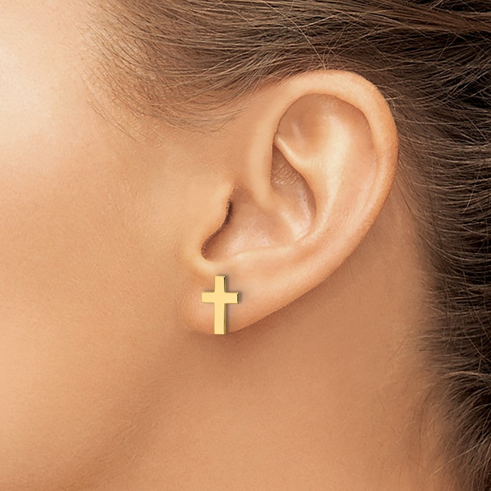 Exclusive 14K Gold Polished Cross Earrings - Stylish Design, Affordable Luxury