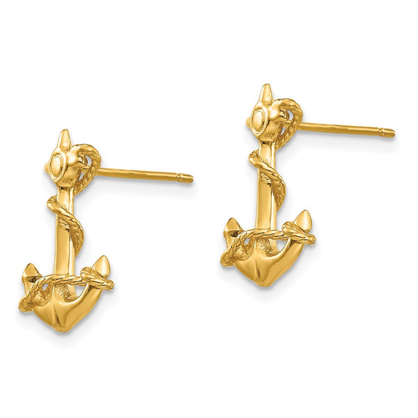 14K Gold 3D Anchor Post Earrings - Rope Detail