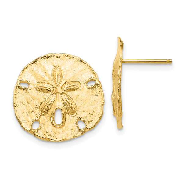 14K Gold Large Sand Dollar Stud Earrings