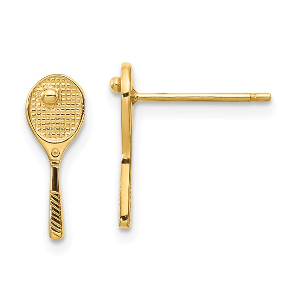 14K Gold Mini Tennis Racquet & Ball Earrings - 0.85mm