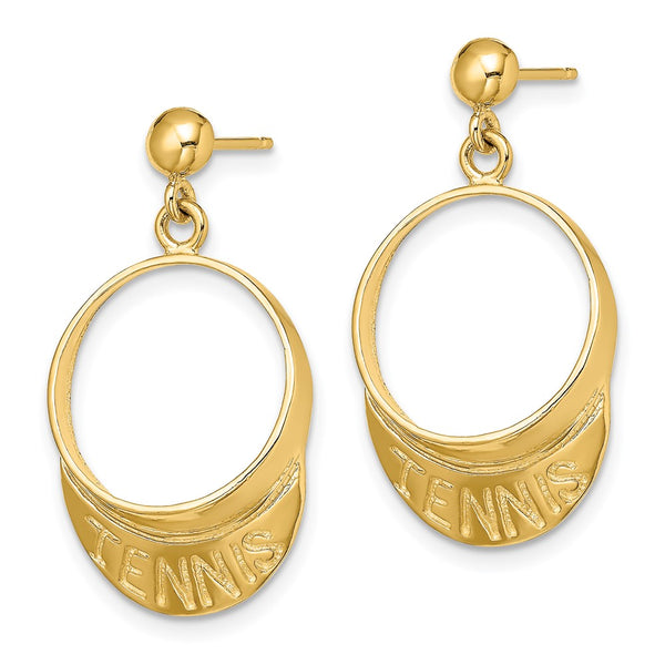 14K Gold 3D Tennis Visor Dangle Earrings