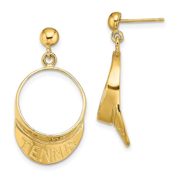 14K Gold 3D Tennis Visor Dangle Earrings