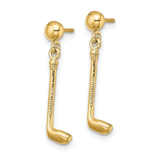 High-Quality 14K Gold Golf Club Dangle Earrings - Stylish Luxury Accessory