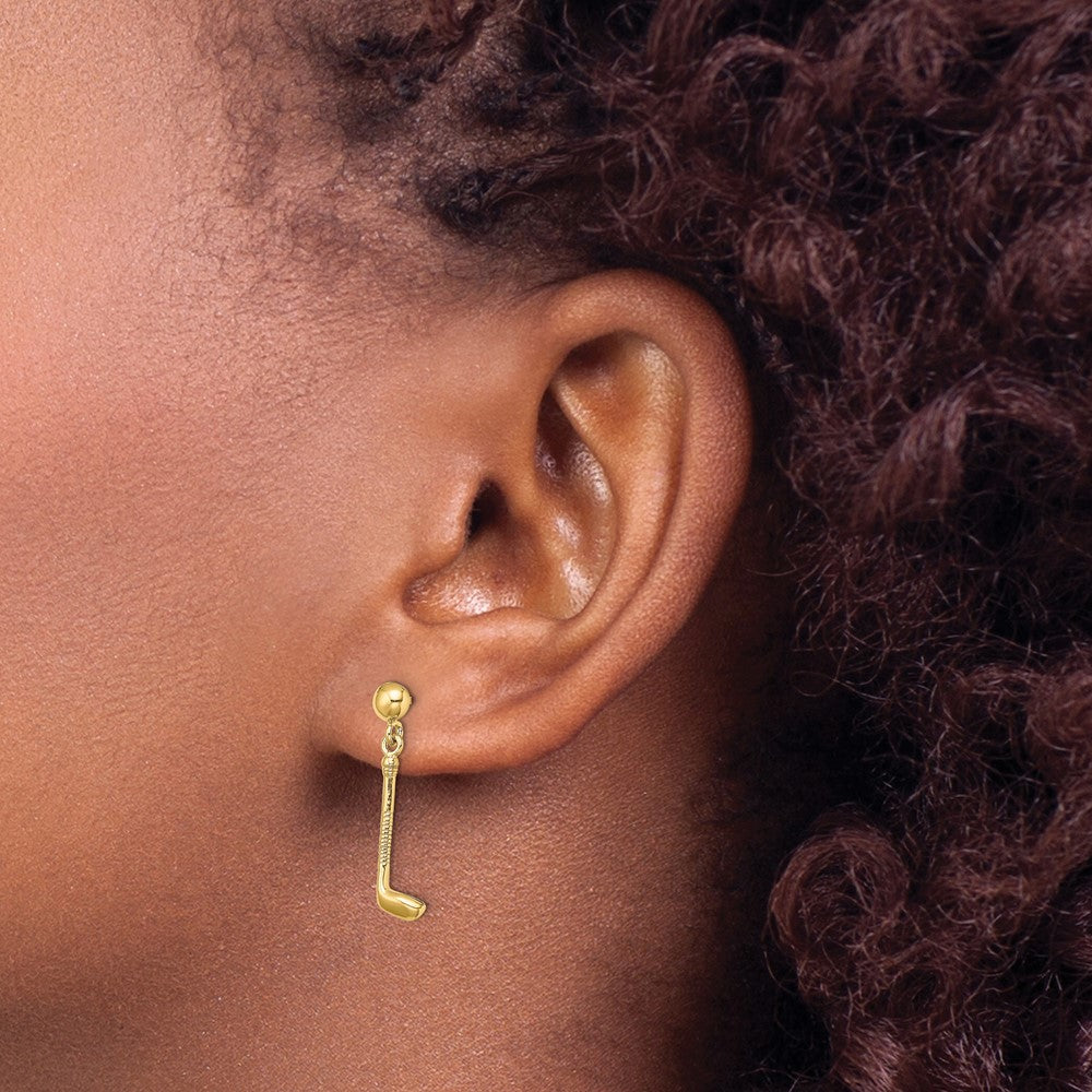 High-Quality 14K Gold Golf Club Dangle Earrings - Stylish Luxury Accessory