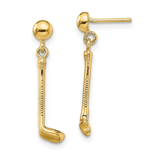 High-Quality 14K Gold Golf Club Dangle Earrings - Stylish Luxury Accessory
