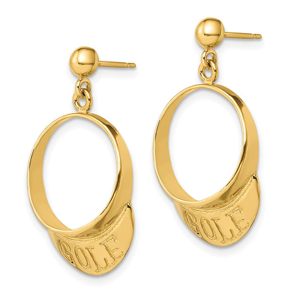 14K Gold 3D Golf Visor Dangle Earrings - Lightweight
