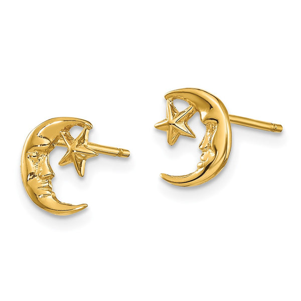 14K Gold Moon and Star Stud Earrings