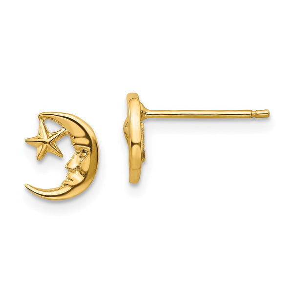 14K Gold Moon and Star Stud Earrings