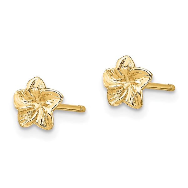 14K Gold Plumeria Flower Stud Earrings - Style GR1-1011437