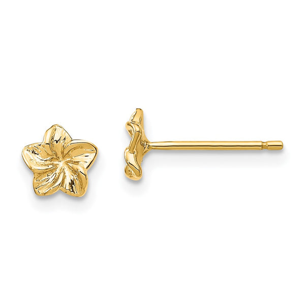14K Gold Plumeria Flower Stud Earrings - Style GR1-1011437
