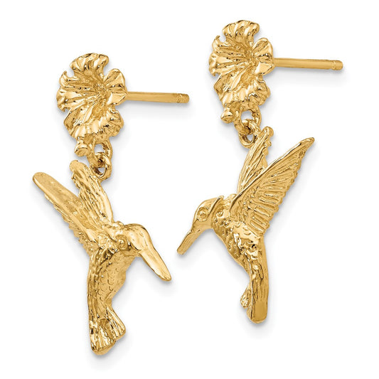 Exclusive 14K Gold Hummingbird Dangle Earrings - Stylish Floral Design