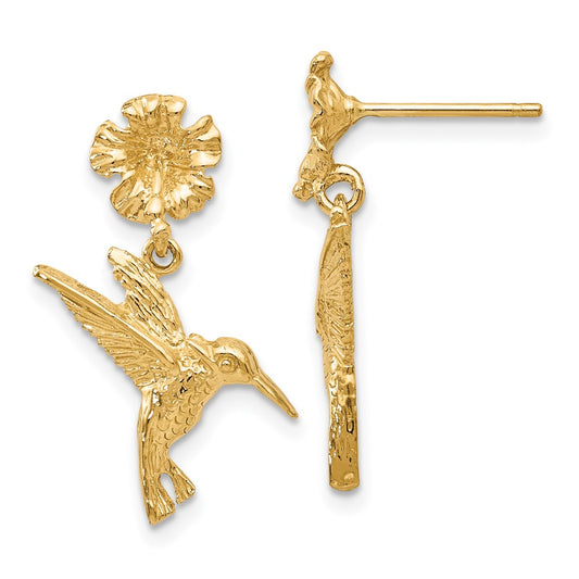 Exclusive 14K Gold Hummingbird Dangle Earrings - Stylish Floral Design