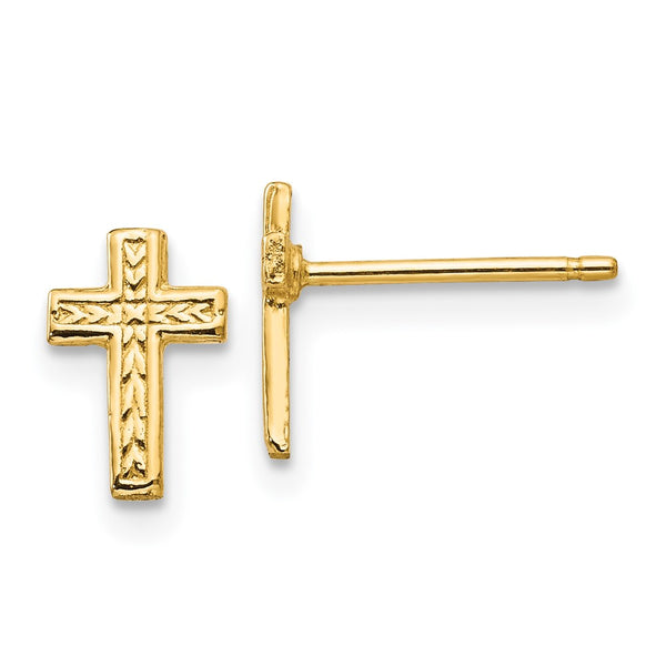 14K Gold Polished Cross Stud Earrings - Style GR1-1011460