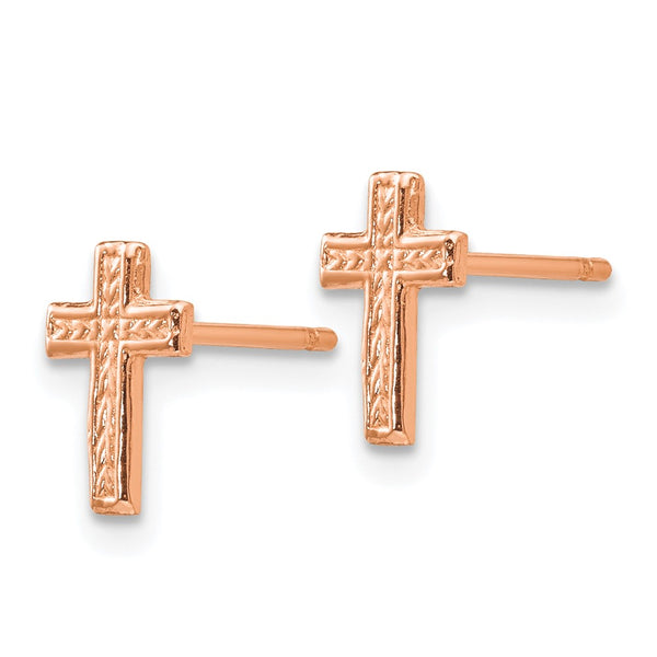 14K Rose Gold Cross Stud Earrings