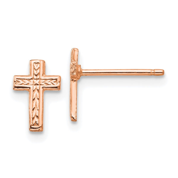 14K Rose Gold Cross Stud Earrings