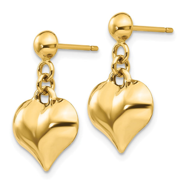 14K Gold Polished Puffed Heart Drop Earrings