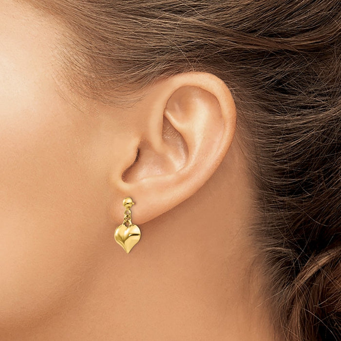 Shop Stylish 14K Gold Polished Puffed Heart Drop Earrings - Affordable Luxury-3