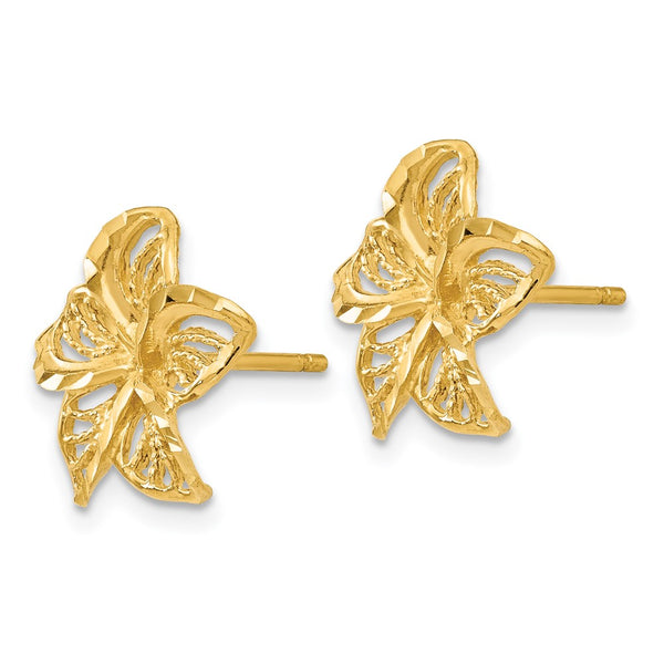14K Gold Diamond-Cut Filigree Plumeria Earrings
