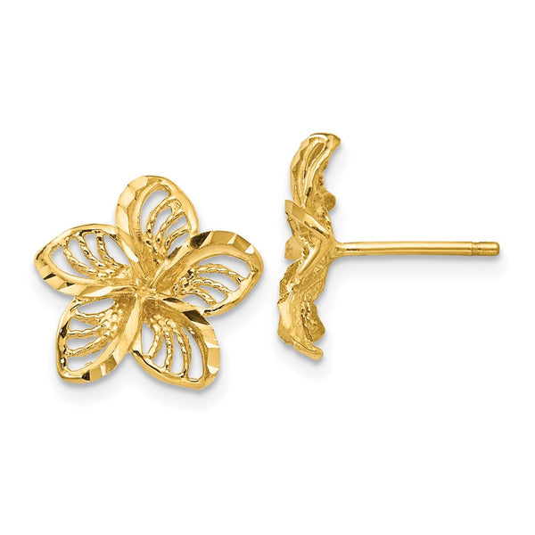 14K Gold Diamond-Cut Filigree Plumeria Earrings