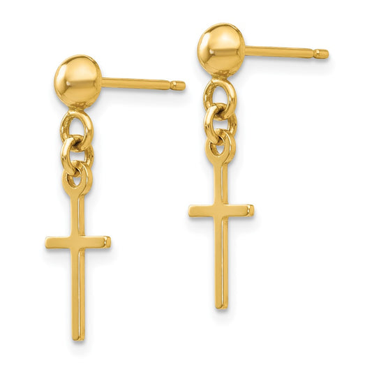 Shop Stylish 14K Gold Polished Cross Dangle Earrings - Exclusive Design, Luxurious Look