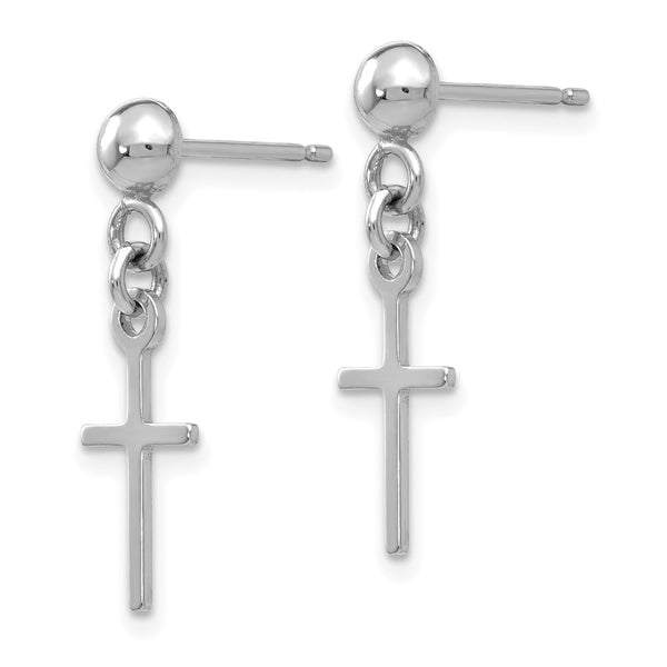 High-Quality 14K White Gold Cross Dangle Earrings - Stylish & Affordable!