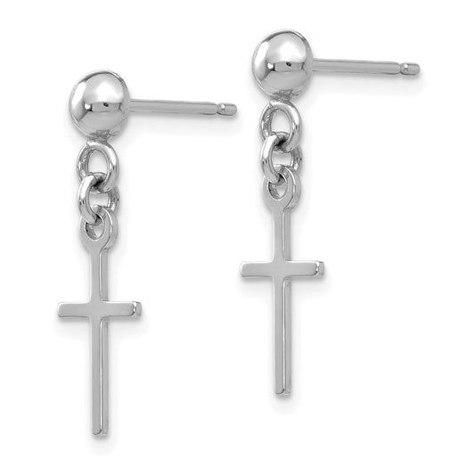 High-Quality 14K White Gold Cross Dangle Earrings - Stylish & Affordable!