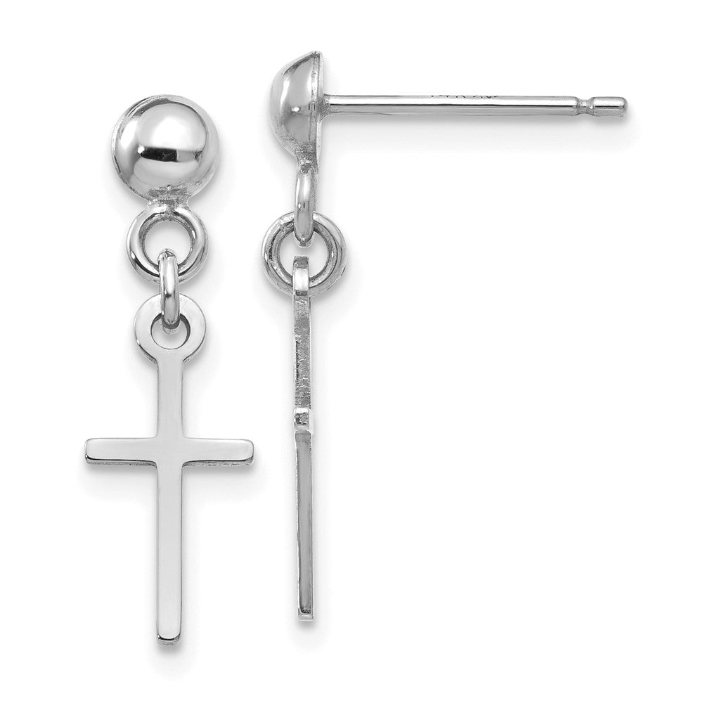 High-Quality 14K White Gold Cross Dangle Earrings - Stylish & Affordable!