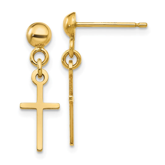 Shop Stylish 14K Gold Polished Cross Dangle Earrings - Exclusive Design, Luxurious Look
