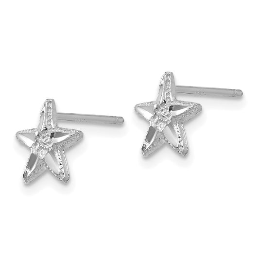 Buy Stylish 14K White Gold Diamond-Cut Starfish Earrings - Luxury Design