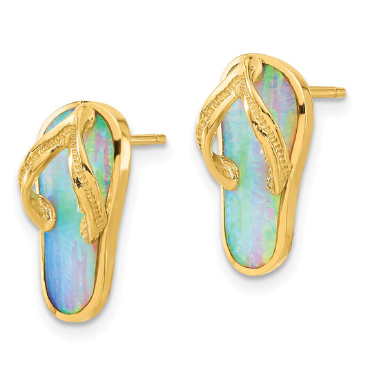 Buy Stylish 14K Gold Flip Flop Post Earrings with Created Opal - Affordable Luxury