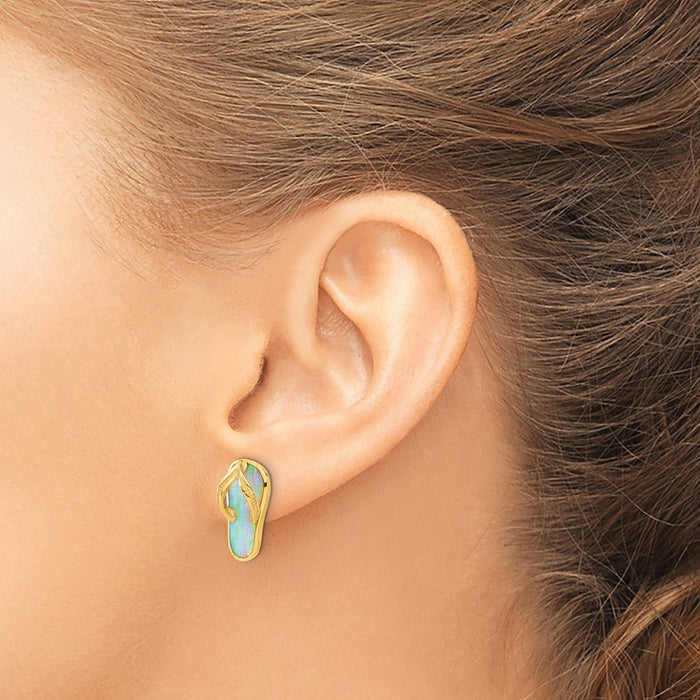 Buy Stylish 14K Gold Flip Flop Post Earrings with Created Opal - Affordable Luxury-3