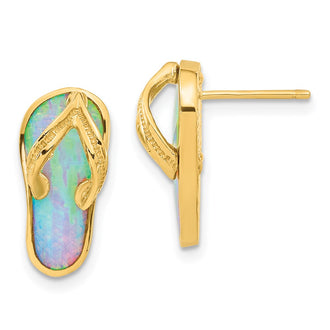 Buy Stylish 14K Gold Flip Flop Post Earrings with Created Opal - Affordable Luxury