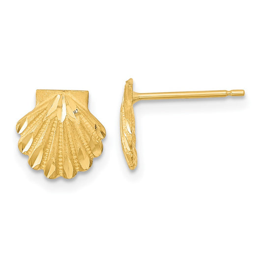 Buy Exclusive 14K Gold Satin Finish Diamond-Cut Seashell Stud Earrings
