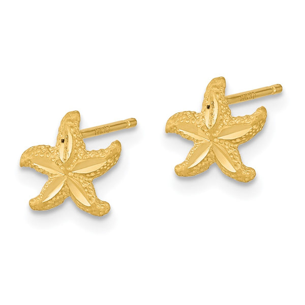 14K Satin Finish Diamond-Cut Starfish Stud Earrings