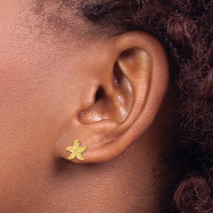 Shop Exclusive 14K Satin Finish Diamond-Cut Starfish Stud Earrings - Stylish Value-3
