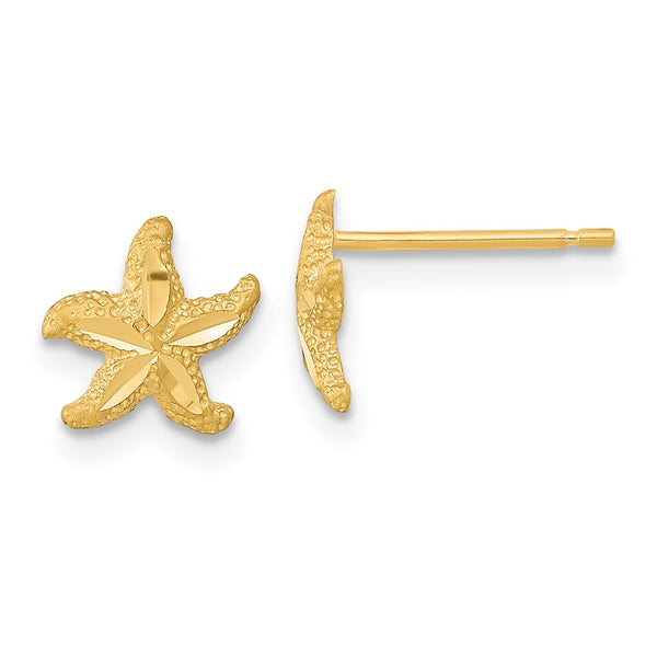 14K Satin Finish Diamond-Cut Starfish Stud Earrings