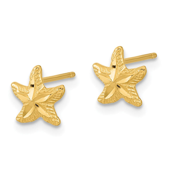 14K Gold Polished Diamond-Cut Starfish Stud Earrings