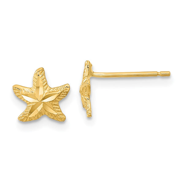 14K Gold Polished Diamond-Cut Starfish Stud Earrings