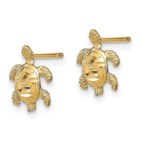 14K Gold Polished Diamond-Cut Sea Turtle Stud Earrings - Style GR1-1011542
