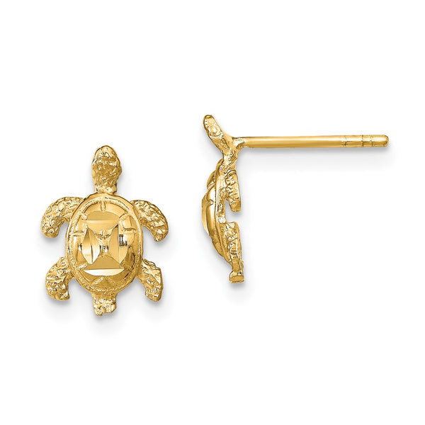 14K Gold Polished Diamond-Cut Sea Turtle Stud Earrings - Style GR1-1011542