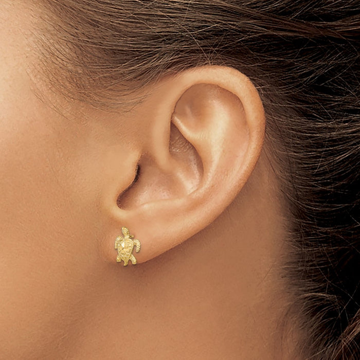 Buy Stylish 14K Gold Polished Diamond-Cut Sea Turtle Stud Earrings-3