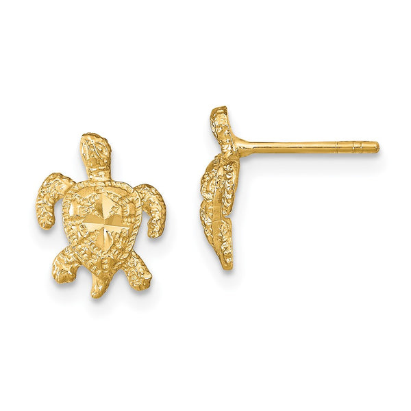 14K Gold Polished Diamond-Cut Sea Turtle Stud Earrings - Style GR1-1019914