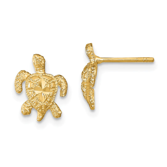 Buy Stylish 14K Gold Polished Diamond-Cut Sea Turtle Stud Earrings