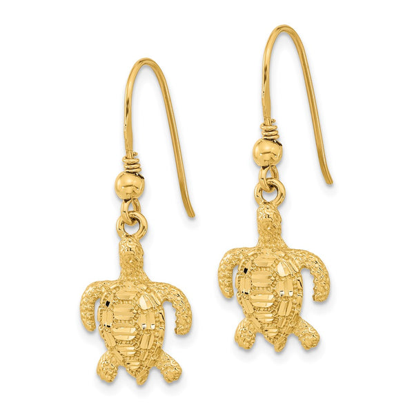 14K Gold Polished & Textured Diamond-Cut Turtle Earrings