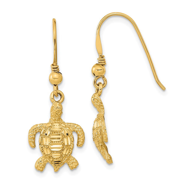 14K Gold Polished & Textured Diamond-Cut Turtle Earrings