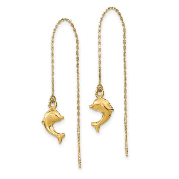 14K Gold Polished Dolphin Threader Earrings