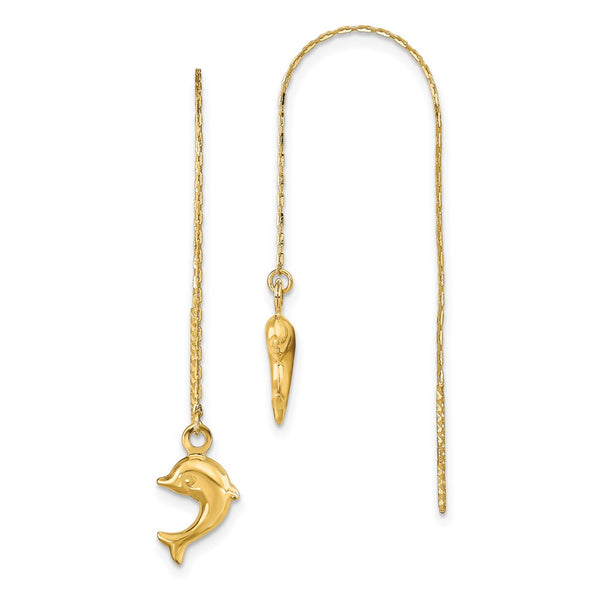 14K Gold Polished Dolphin Threader Earrings