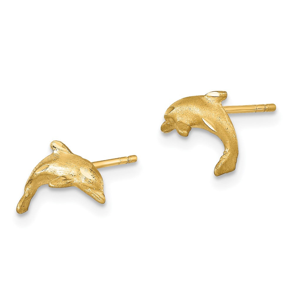 Shop 14K Gold Dolphin Stud Earrings - Stylish .85mm Satin Finish, Great Value!