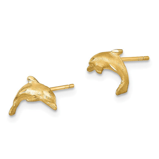 Shop 14K Gold Dolphin Stud Earrings - Stylish .85mm Satin Finish, Great Value!